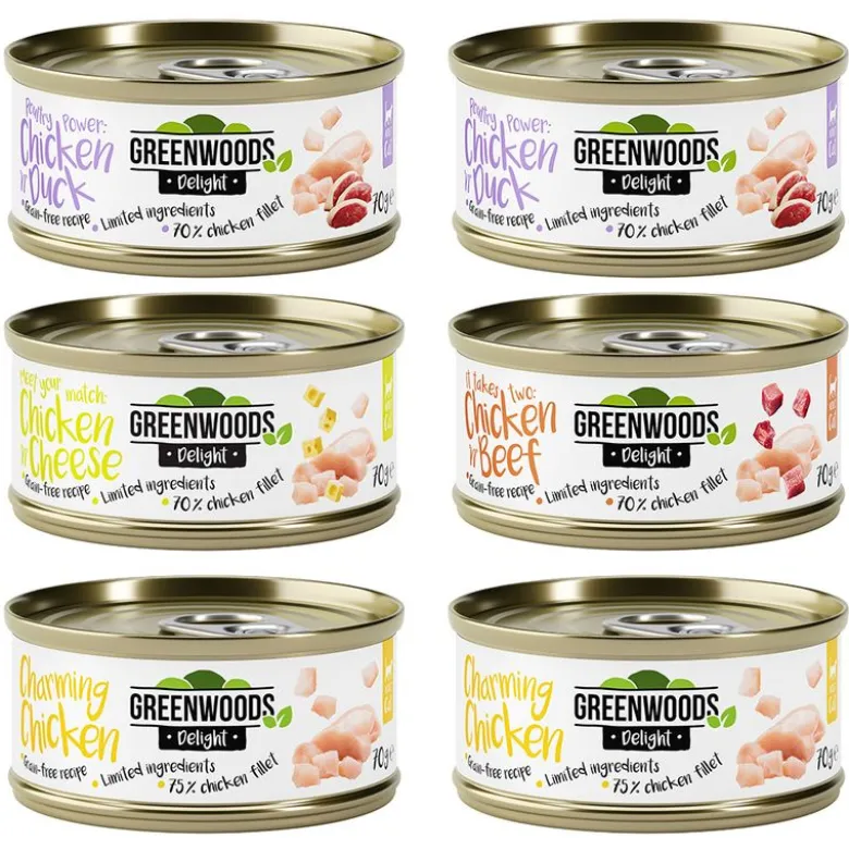 Blandet prøvepakke med Kylling Greenwoods Delight 6 x 70 g
