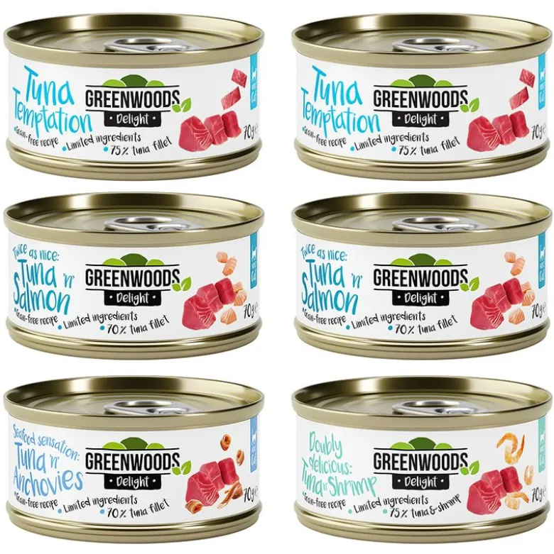 Blandet prøvepakke med Tun Greenwoods Delight 6 x 70 g
