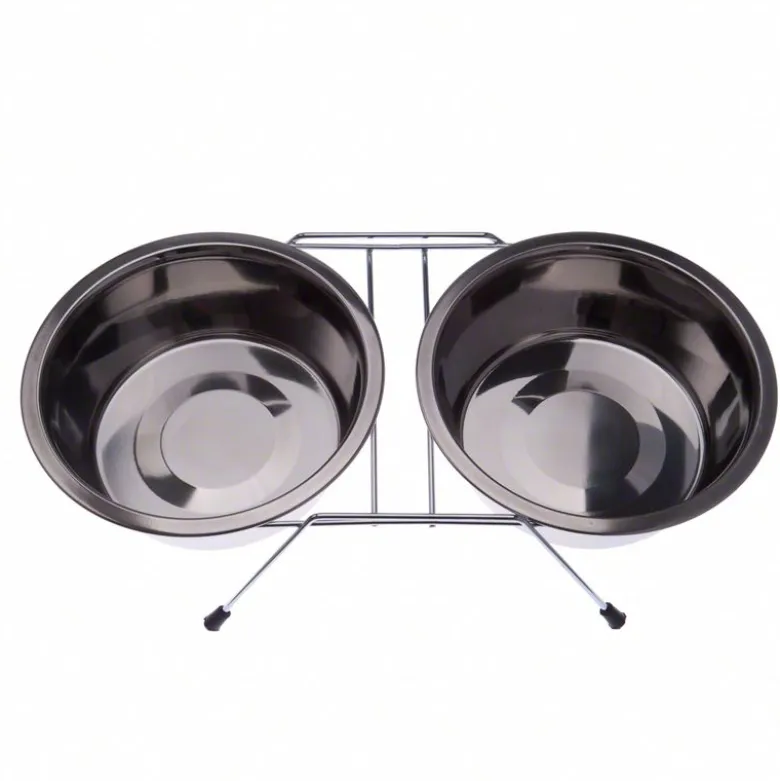 Dobbeltskål af rustfrit stål, med holder