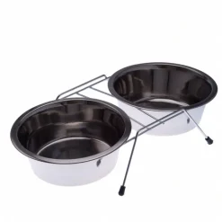 Dobbeltskål af rustfrit stål, med holder