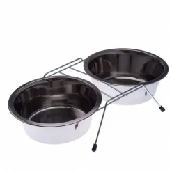 Dobbeltskål af rustfrit stål, med holder