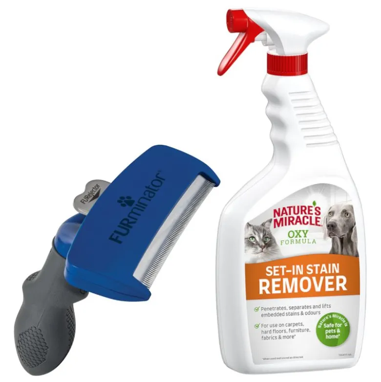 FURminator deShedding Tool til hunde + 709 ml Nature's Miracle gratis!