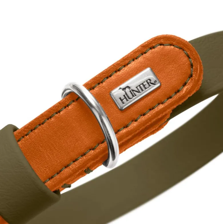HUNTER-krave Wolmar BioThane® x læder, khaki/orange