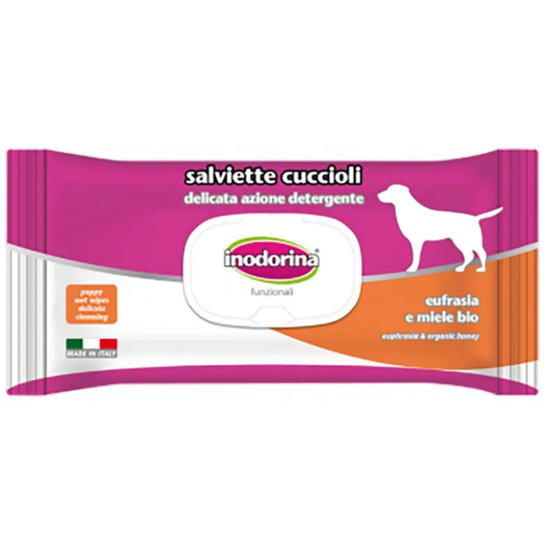 Inodorina Organic Puppy Wipes med øjentrøst og honning