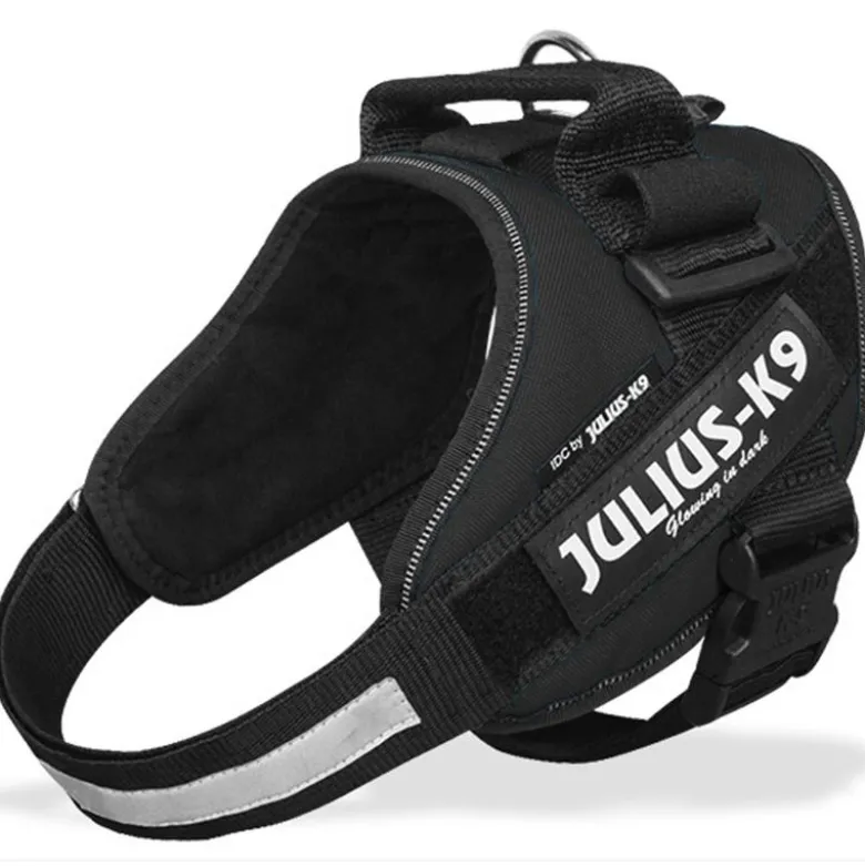 JULIUS-K9 IDC® sæt: sort hundesele + gummieret dobbeltsnor