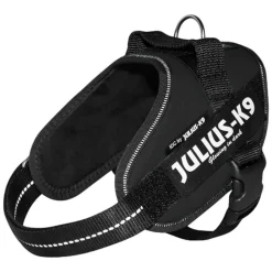 JULIUS-K9 IDC® sæt: sort hundesele + gummieret dobbeltsnor