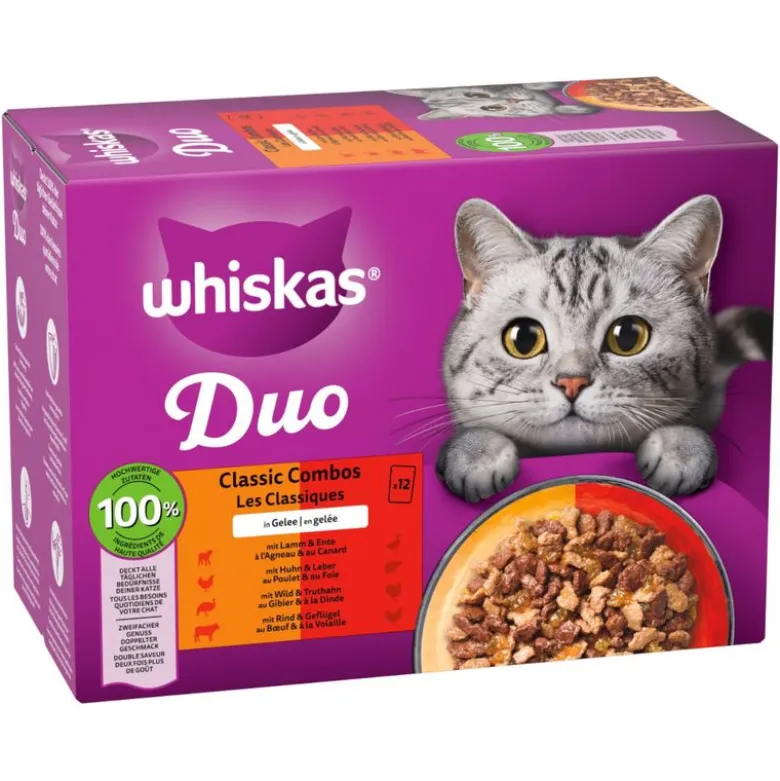 Jumbopakke: 144 x 85 g Whiskas Duo portionsposer