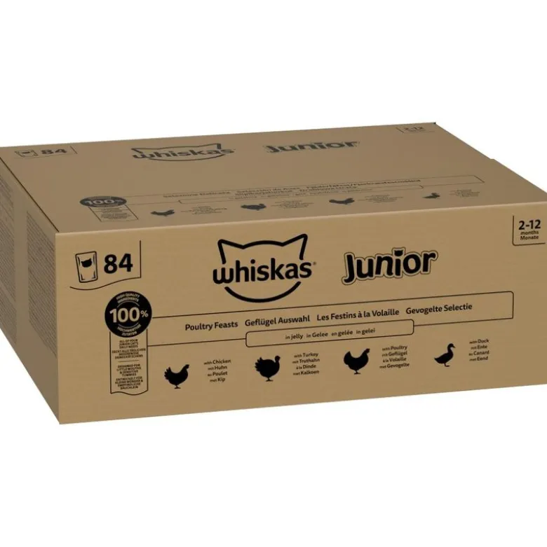 Jumbopakke: 84 x 85 g Whiskas Junior portionsposer