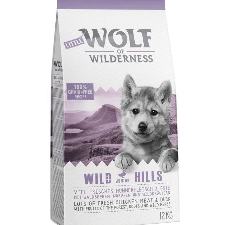 Prøvepris: 12 kg Wolf of Wilderness + 6 x 400 g / 6 x 800 g vådfoder