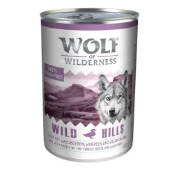 Prøvepris: 12 kg Wolf of Wilderness + 6 x 400 g / 6 x 800 g vådfoder