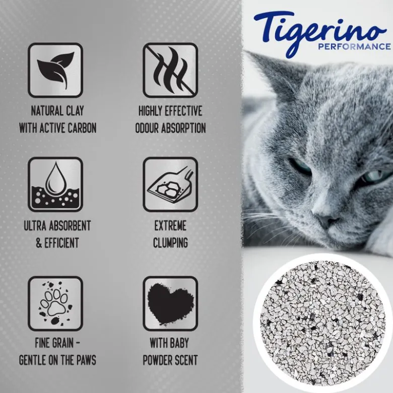 Tigerino Performance Active Carbon Kattegrus - Babypudderduft