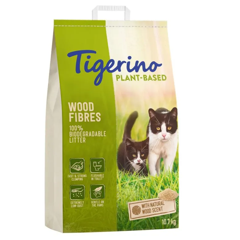 Tigerino plantebaseret kattegrus af træfibre - naturlig træduft, uden parfume