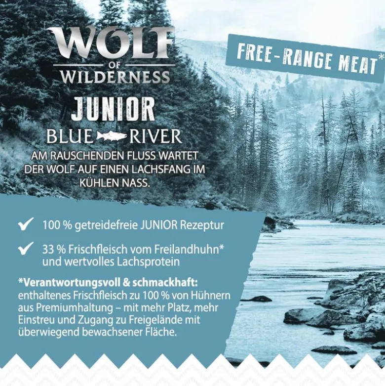 Wolf of Wilderness Junior "Blue River" - Frilandskylling & Laks