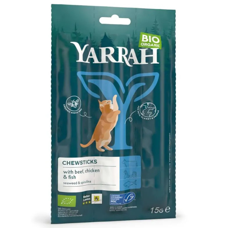 Yarrah Bio kattesnack med tyggepinde med fisk